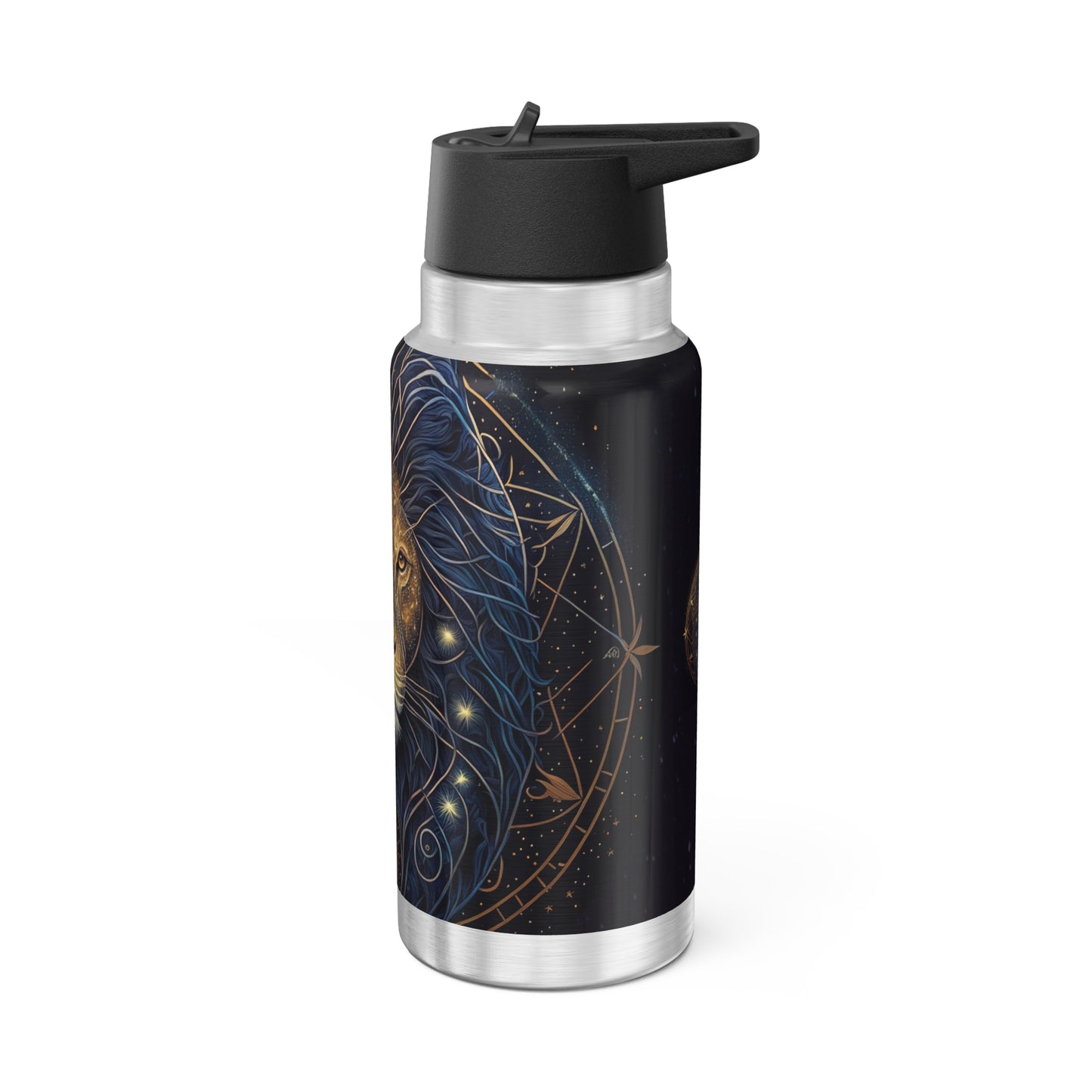 Leo Zodiac Sign in Black and Gold ~ 32oz Tumbler With Lid and Straw