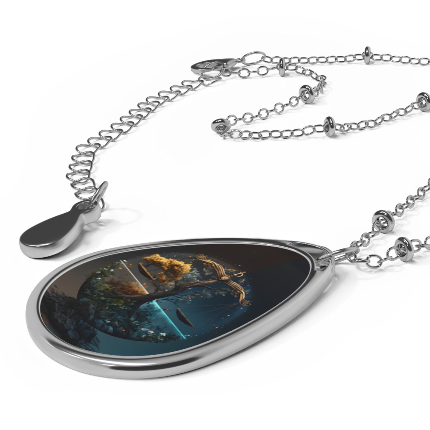 Libra Zodiac Sign ~ Colorful Libra Scales with Golden Tree ~ Necklace & Oval Pendant With Chain