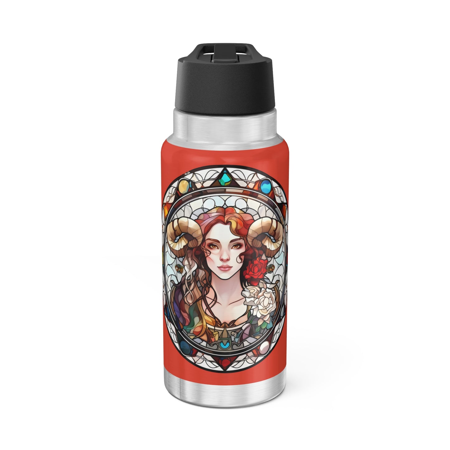 Aries Zodiac Sign Stained Glass Illustration ~ 32oz Tumbler With Lid and Straw