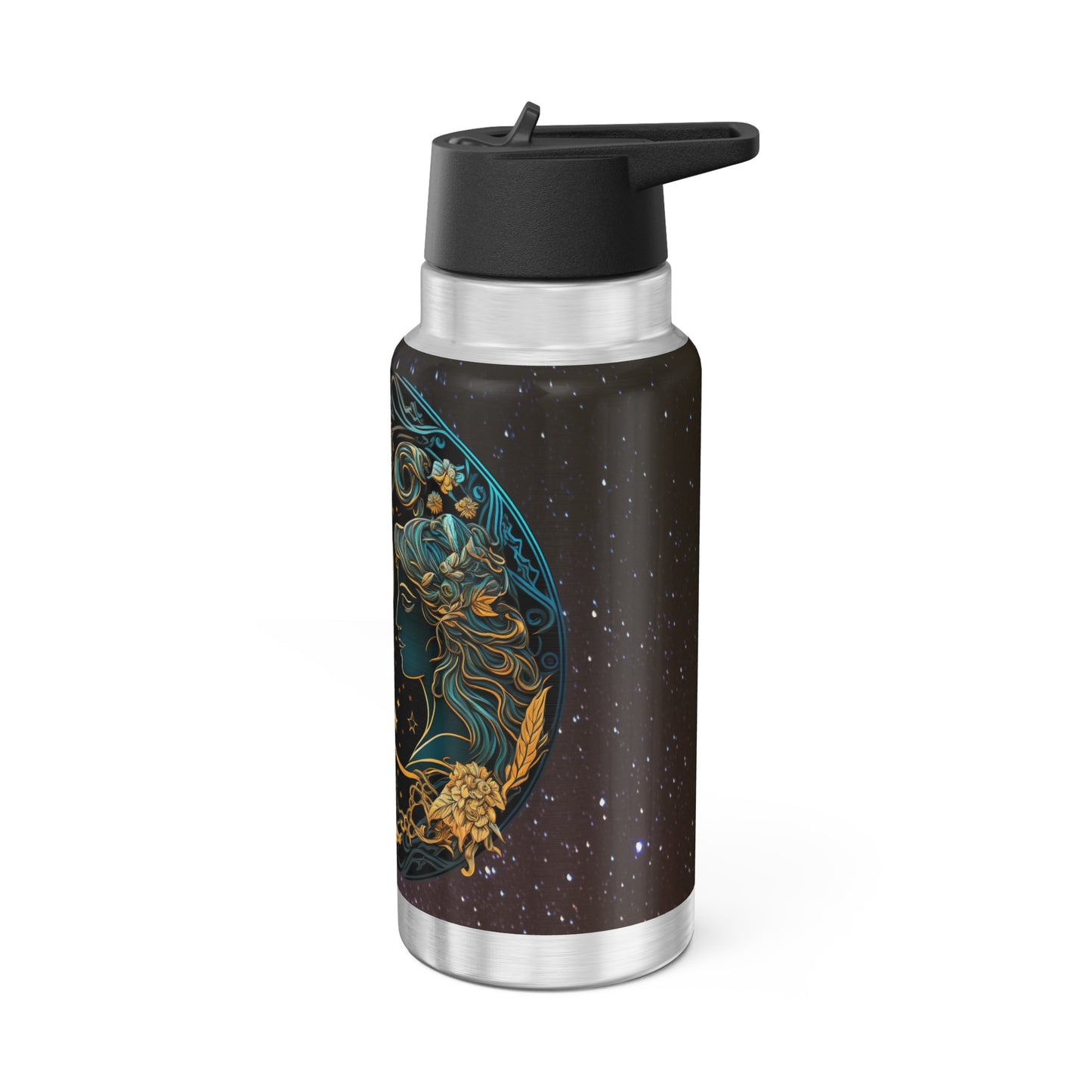 Gemini Twins Zodiac Sign with Black and Gold ~ 32oz Tumbler With Lid and Straw