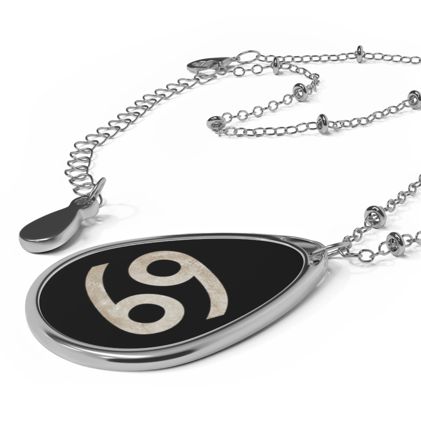 Cancer Zodiac Sign ~ White on Black ~ Necklace & Oval Pendant With Chain