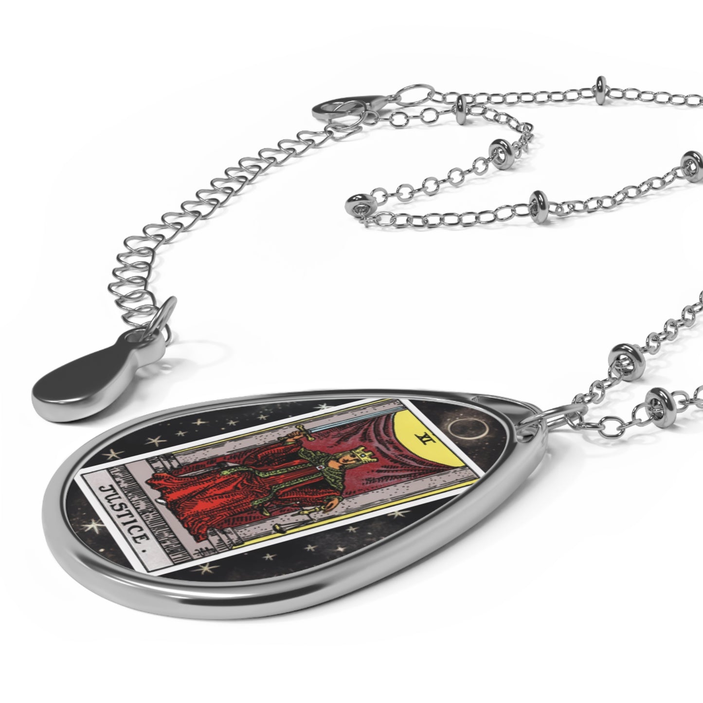 Justice Tarot Card Oval Pendant Necklace With Chain