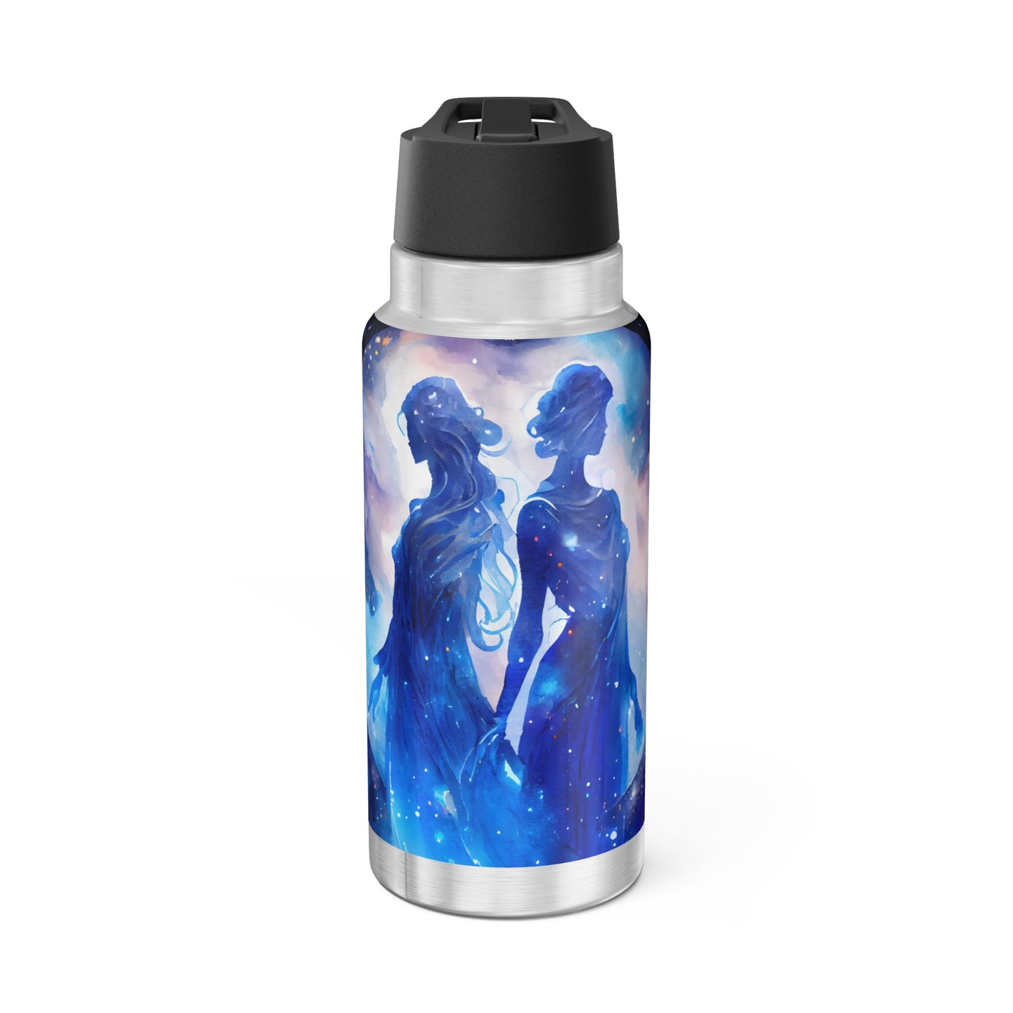 Gemini Zodiac Sign Metallic Blue Star Twins ~ 32oz Tumbler With Lid and Straw