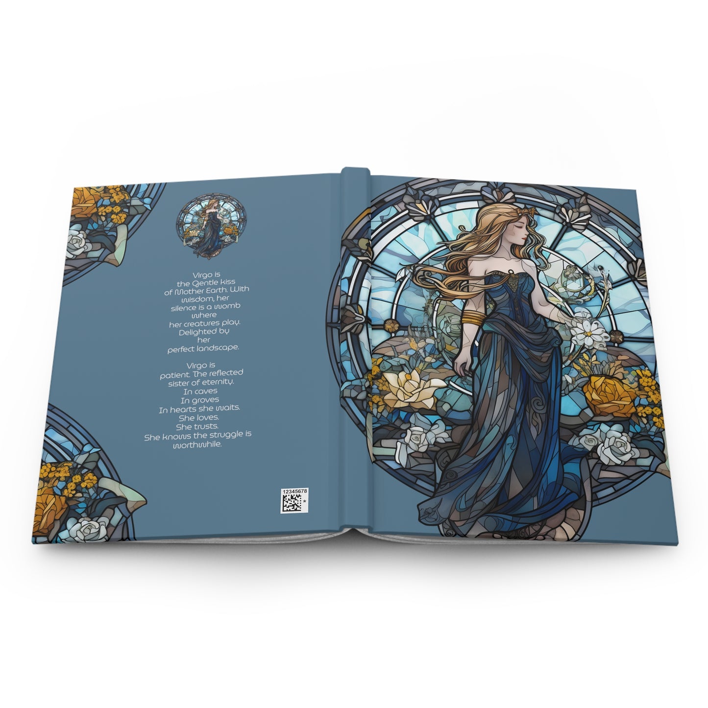 Virgo Stained Glass Illustration with Poem Hardcover 150 Page Journal