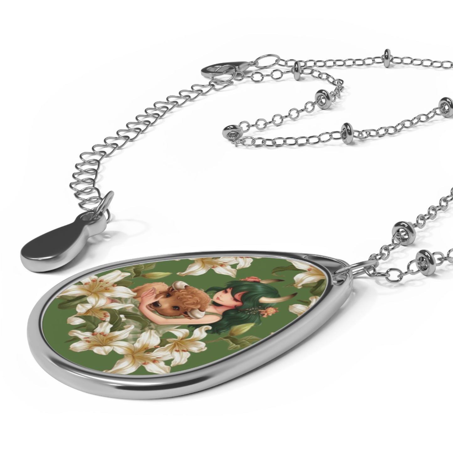 Taurus Zodiac Sign ~ Cute Taurus Vintage illustration ~ Necklace & Oval Pendant With Chain