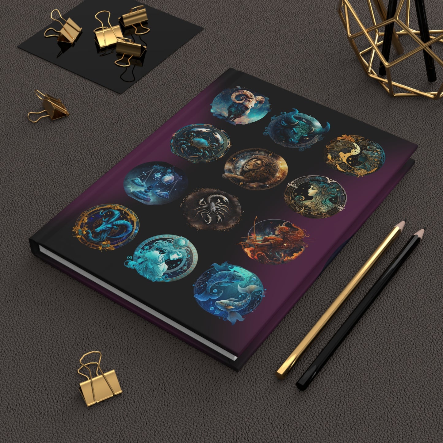 Zodiac Lined Journal with Black Background - Hardcover 150 Page
