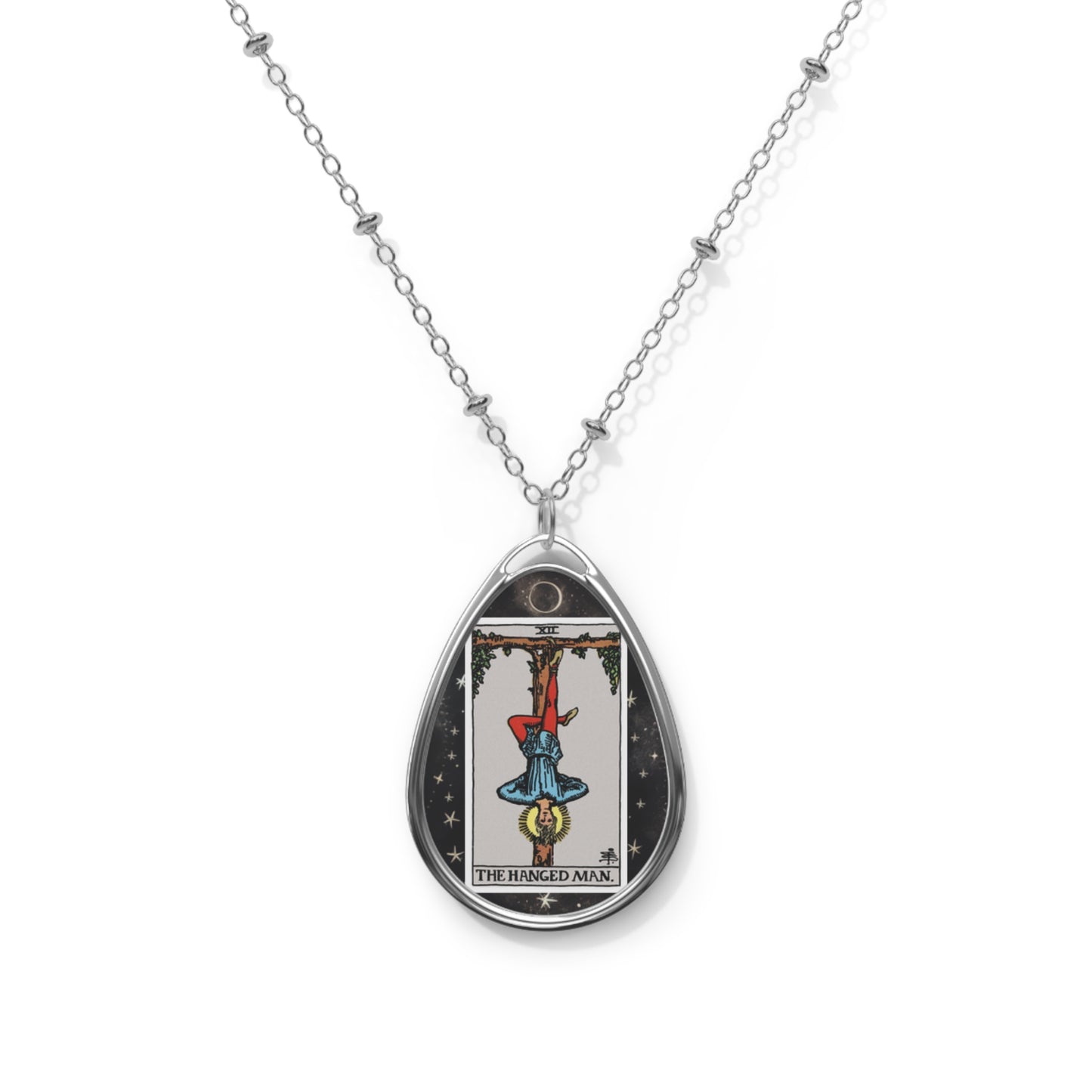 The Hanged Man Tarot Card Oval Pendant Necklace With Chain