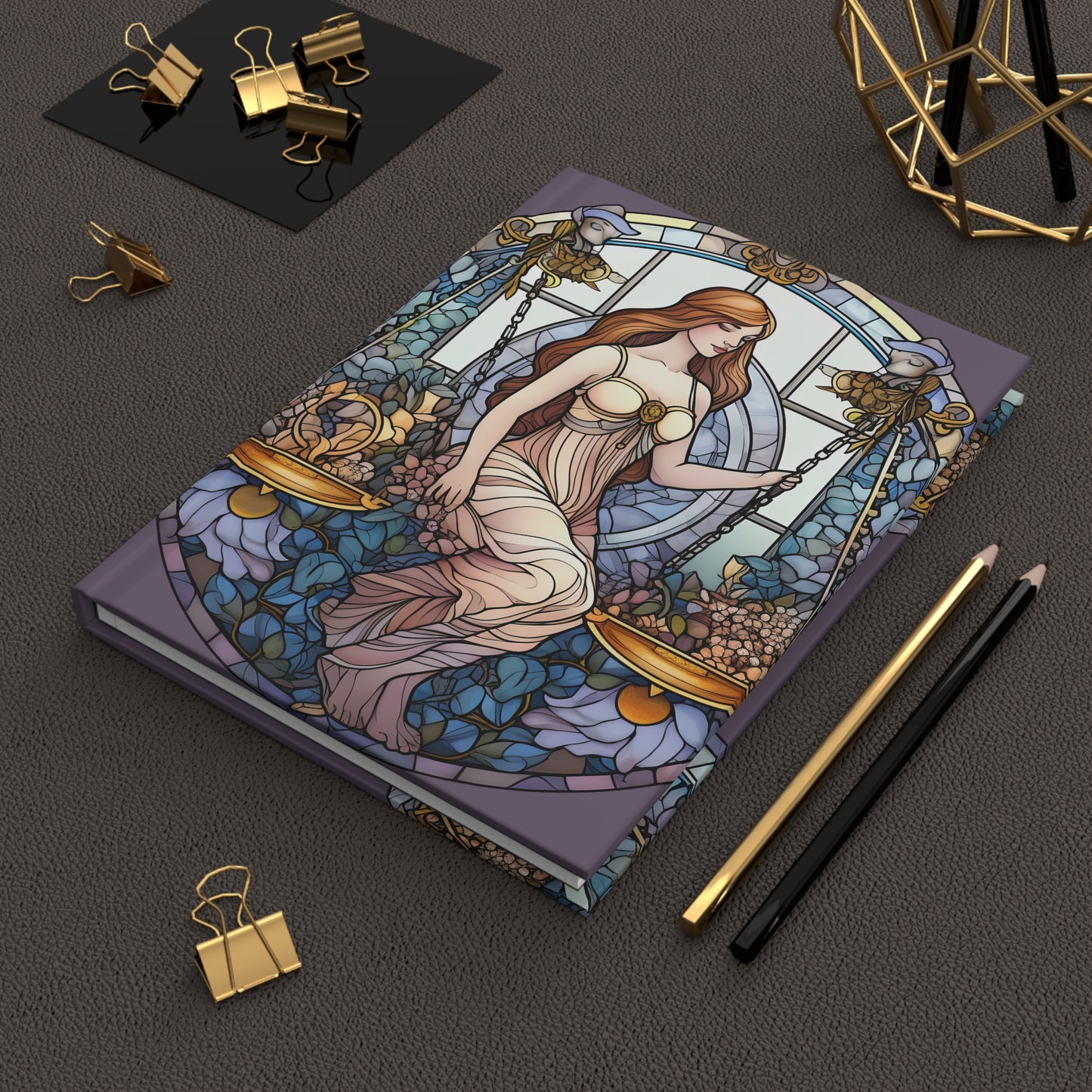 Libra Stained Glass Illustration with Poem Hardcover 150 Page Journal