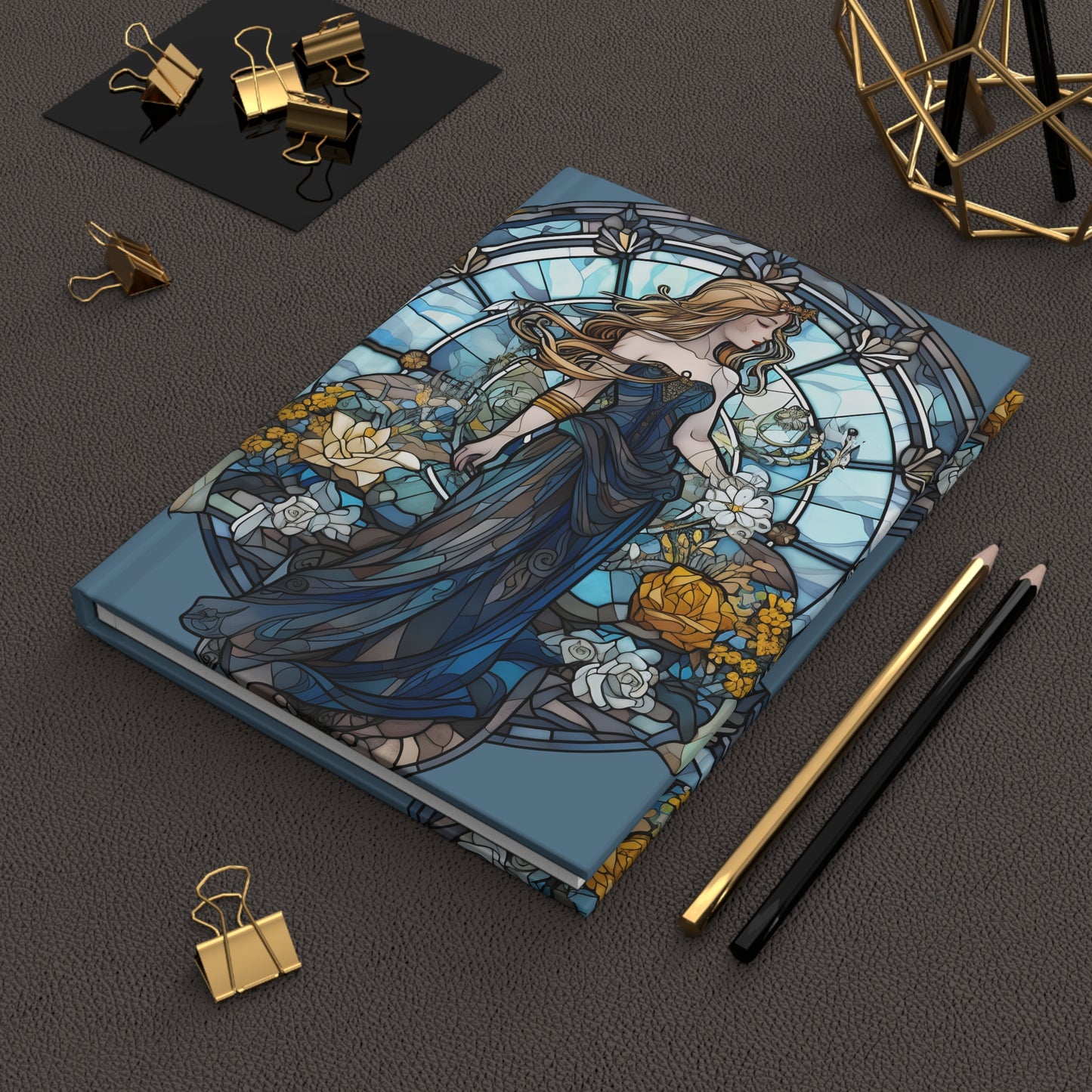 Virgo Stained Glass Illustration with Poem Hardcover 150 Page Journal