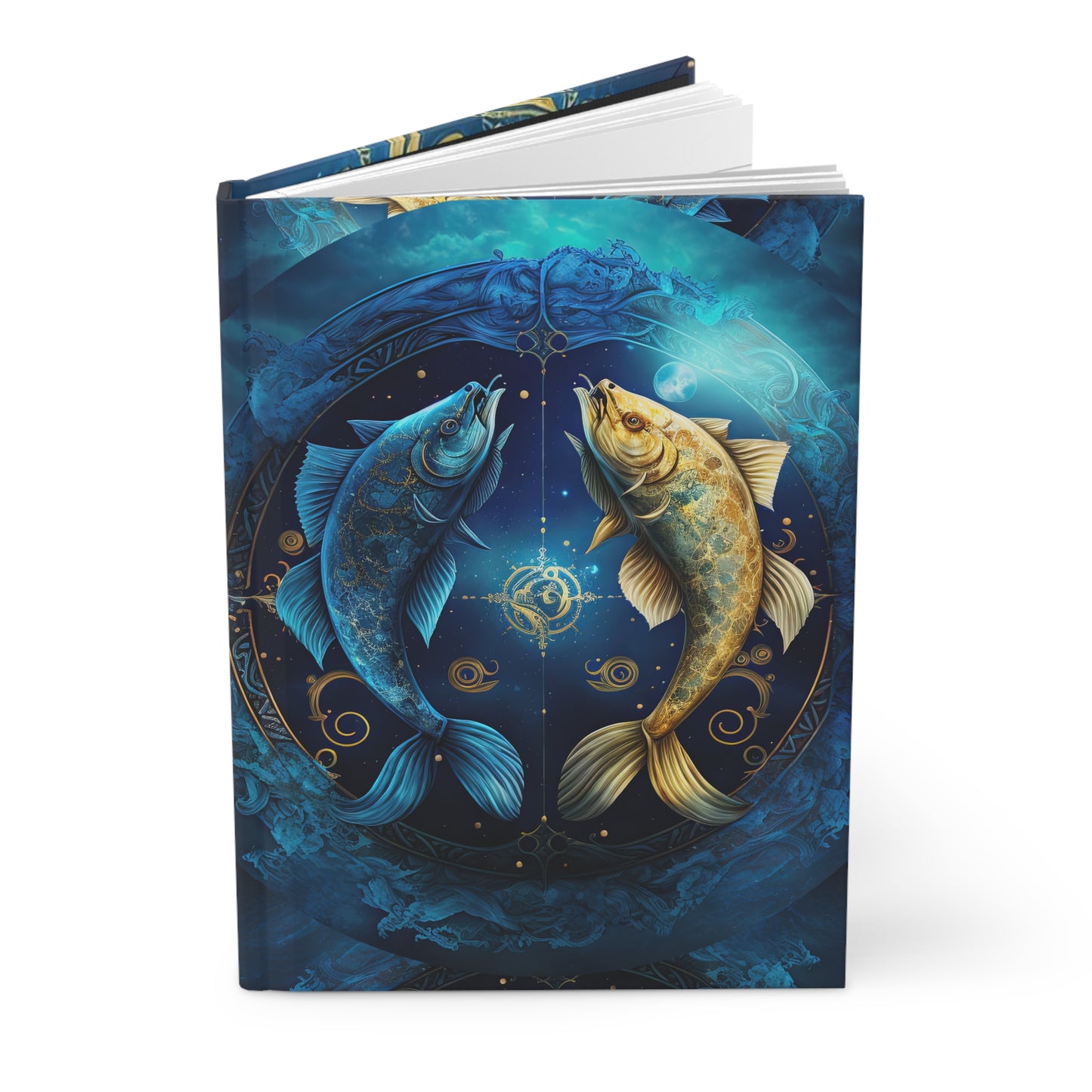 Pisces Fish in Gold and Blue Hardcover 150 Page Journal