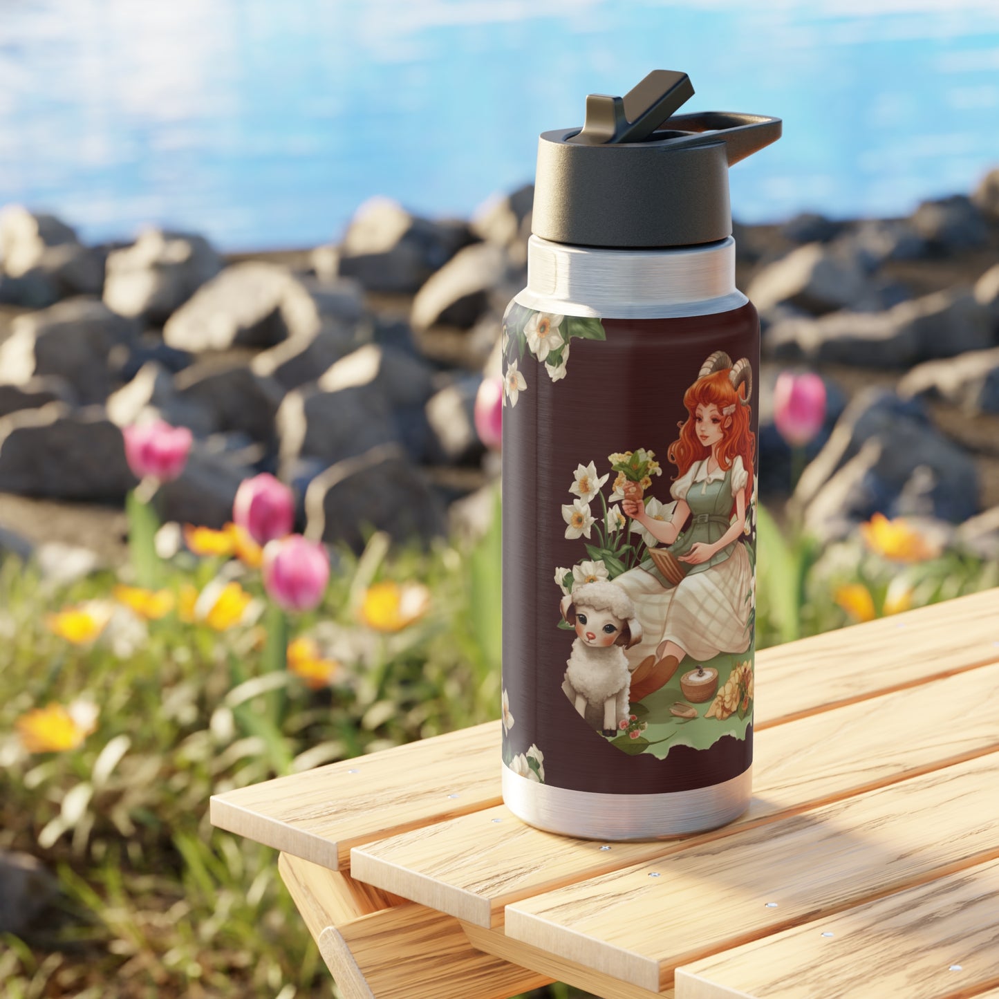 Aries Zodiac Sign Vintage Illustration ~ 32oz Tumbler With Lid and Straw