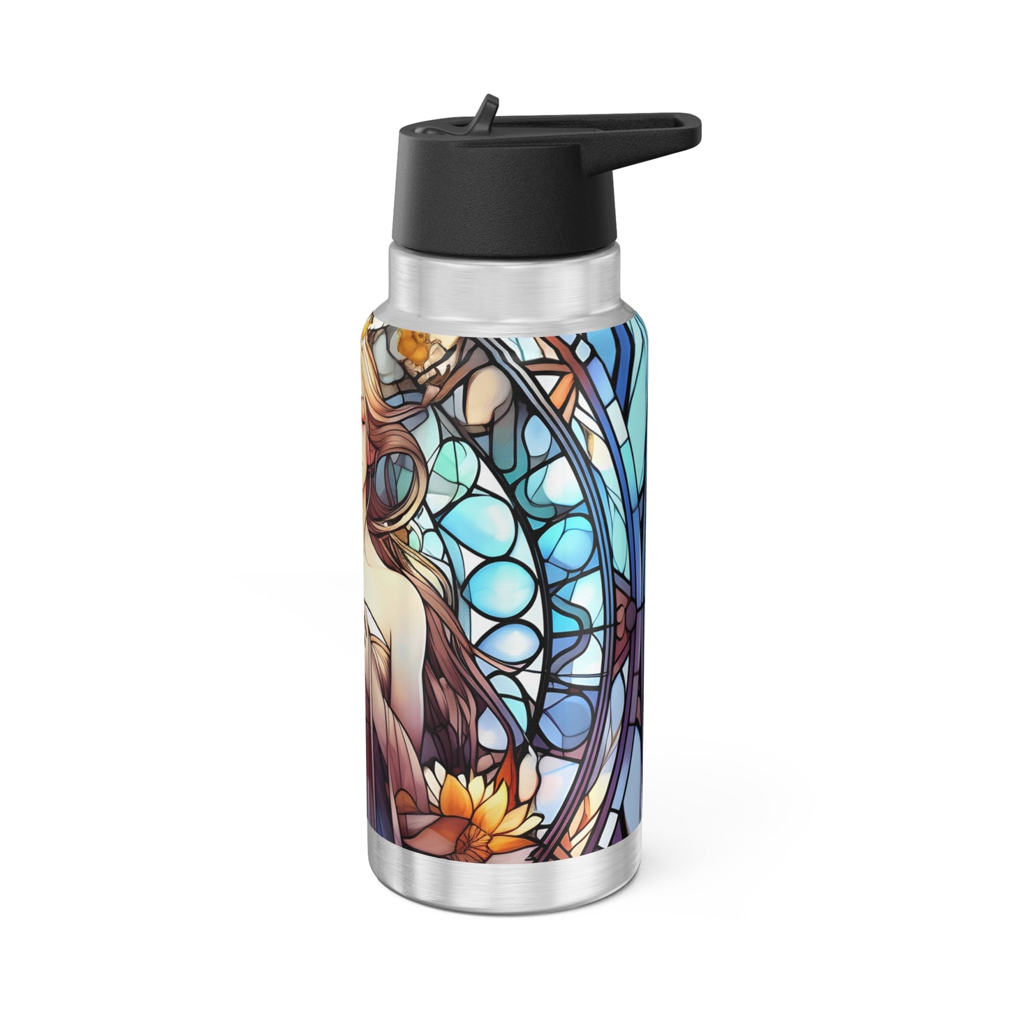 Virgo Zodiac Sign in White Dress Stained Glass Illustration ~ 32oz Tumbler With Lid and Straw