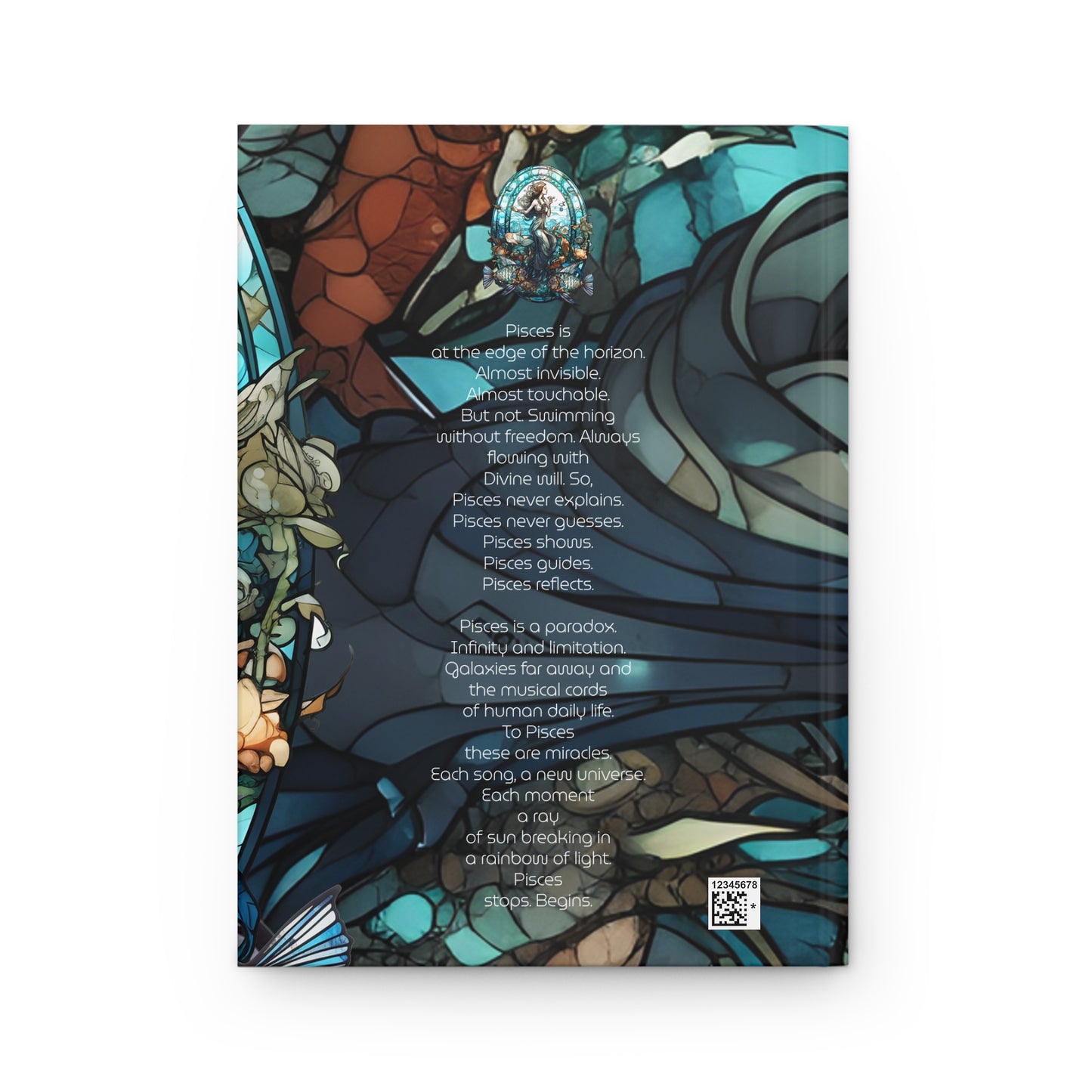 Pisces Stained Glass Illustration with Poem Hardcover 150 Page Journal