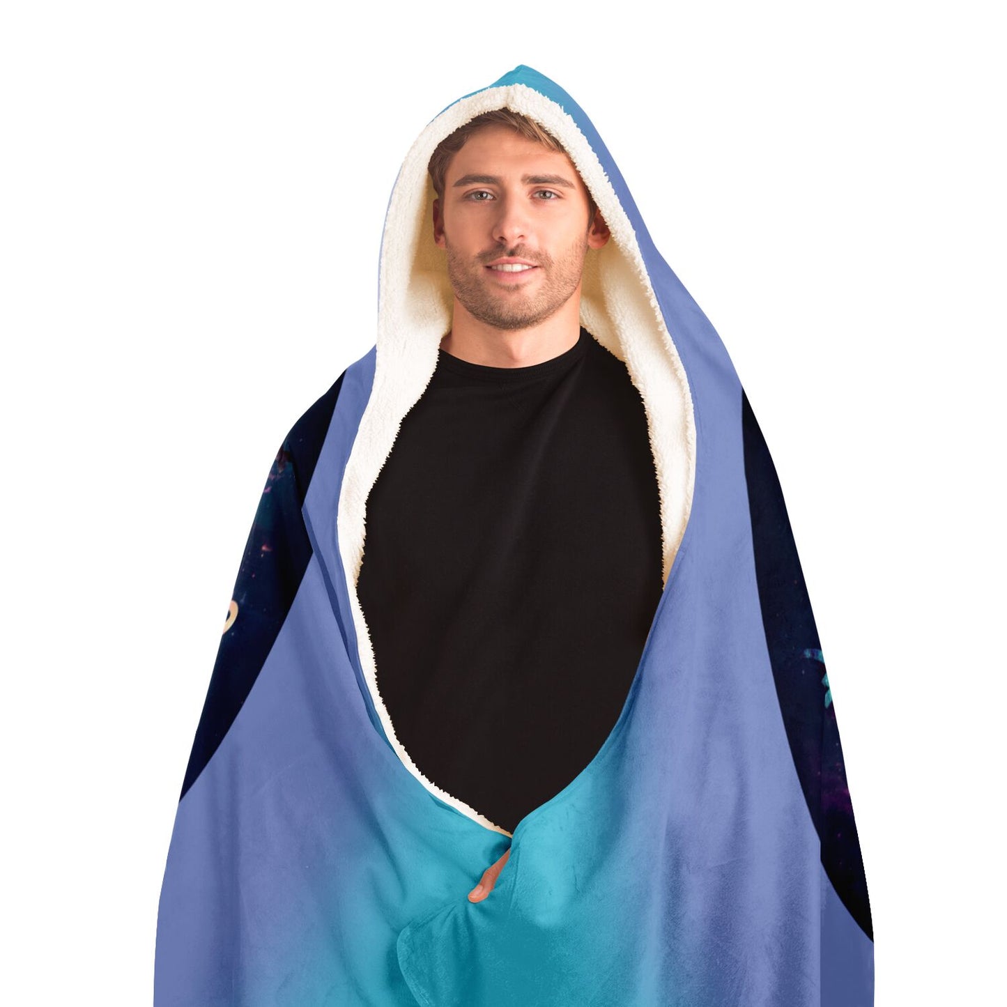 Zodiac Symbols Around Celestial Sphere with Teal Background Hooded Blanket