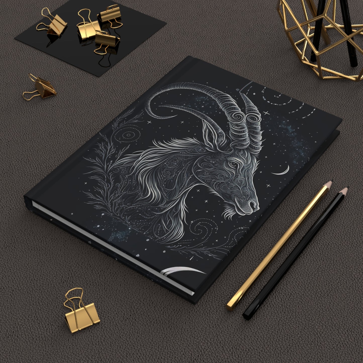 Capricorn in Black and Silver with Poem Hardcover 150 Page Journal