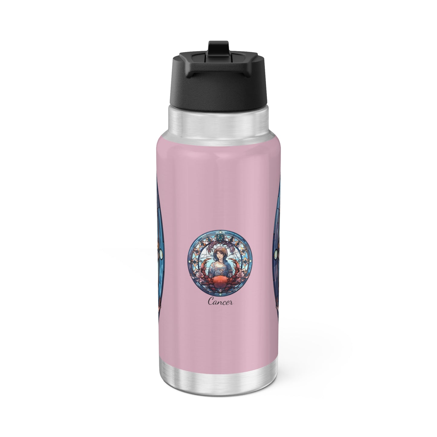 Cancer Zodiac Sign Stained Glass Illustration ~ 32oz Tumbler With Lid and Straw