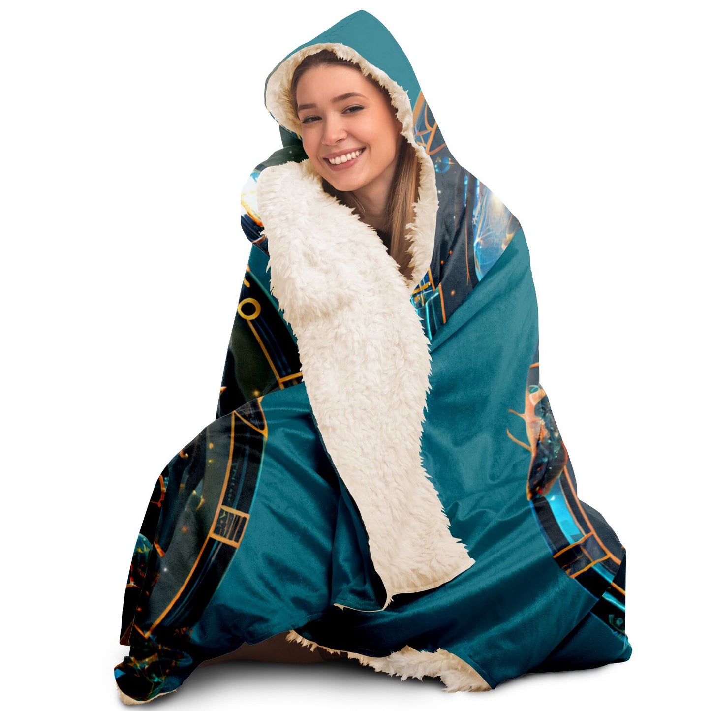 Cancer the Crab in Bronze & Blue Hooded Blanket