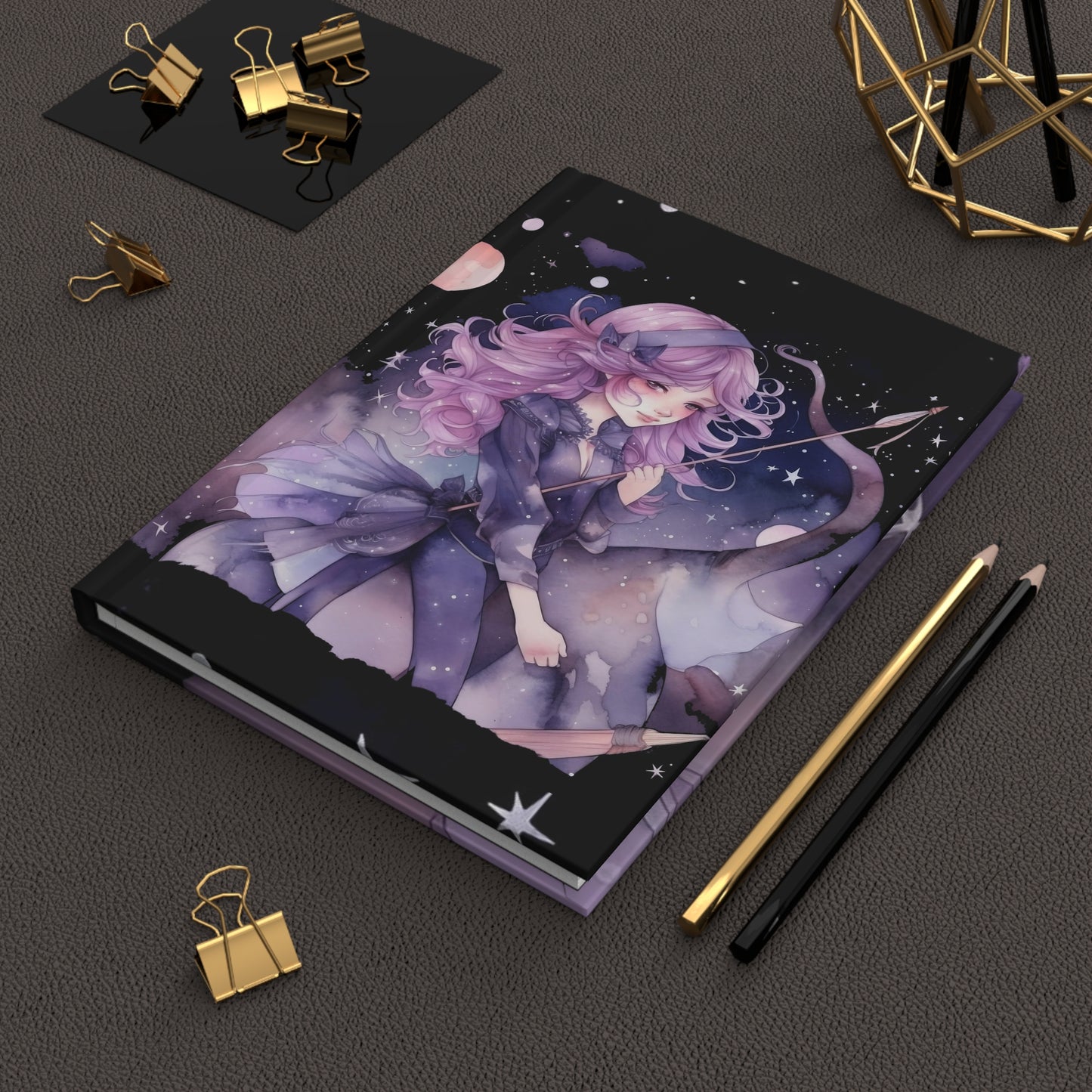 Sagittarius purple Fantasy Illustration with Poem Hardcover 150 Page Journal