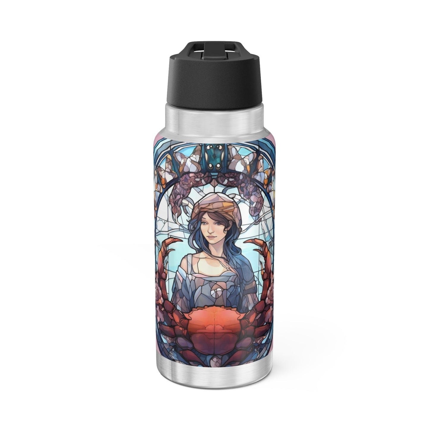 Cancer Zodiac Sign Stained Glass Illustration ~ 32oz Tumbler With Lid and Straw