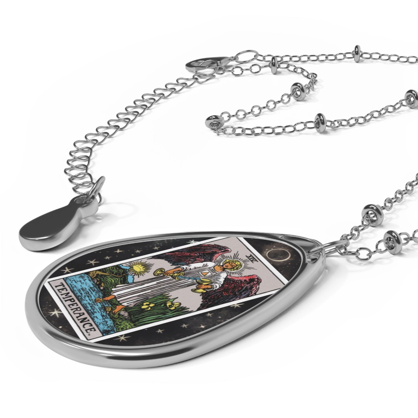 Temperance Tarot Card Oval Pendant Necklace With Chain