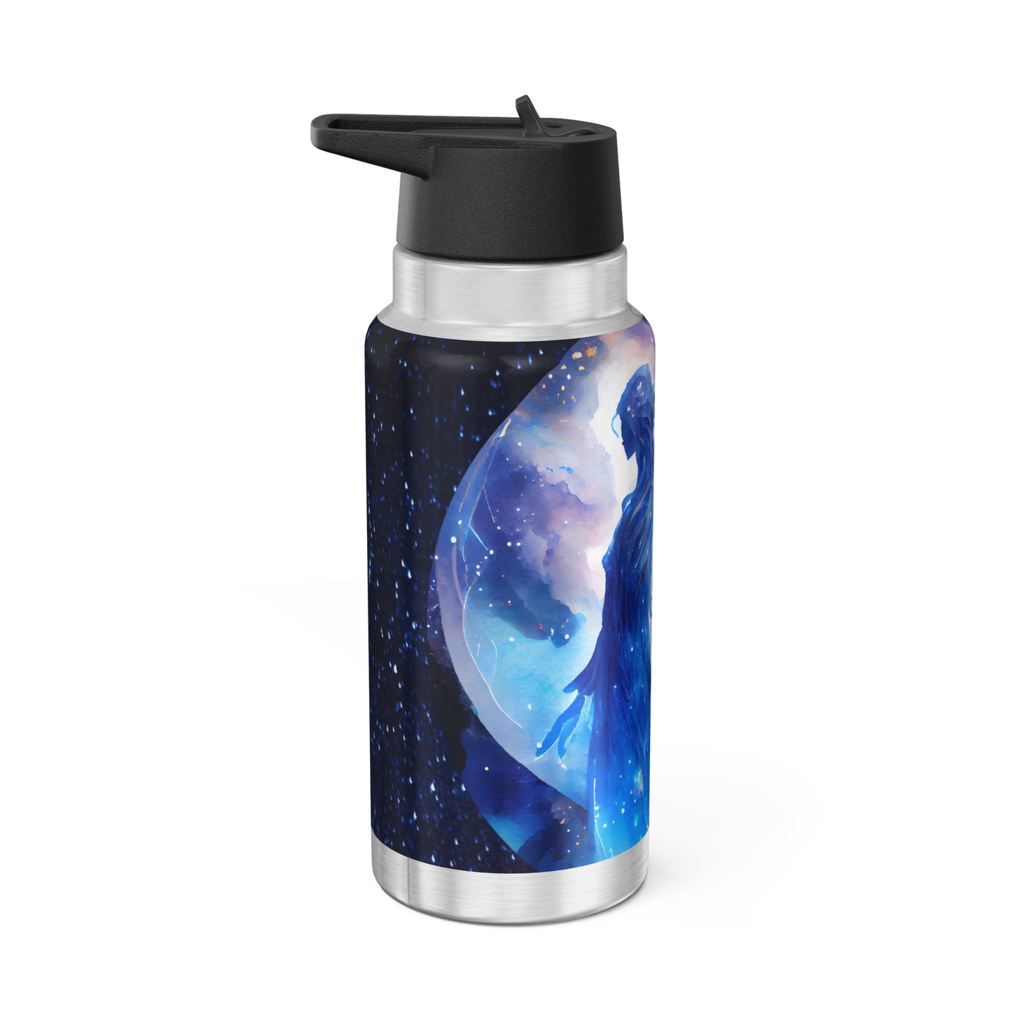 Gemini Zodiac Sign Metallic Blue Star Twins ~ 32oz Tumbler With Lid and Straw