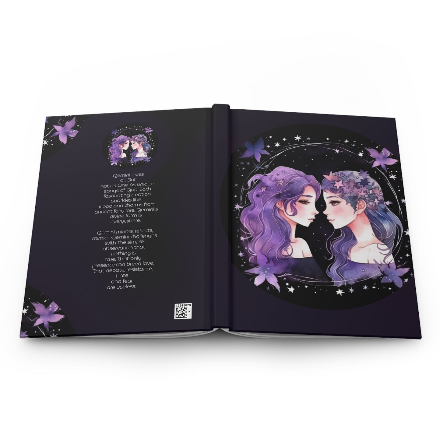 Gemini Purple Twins with Poem Hardcover 150 Page Journal