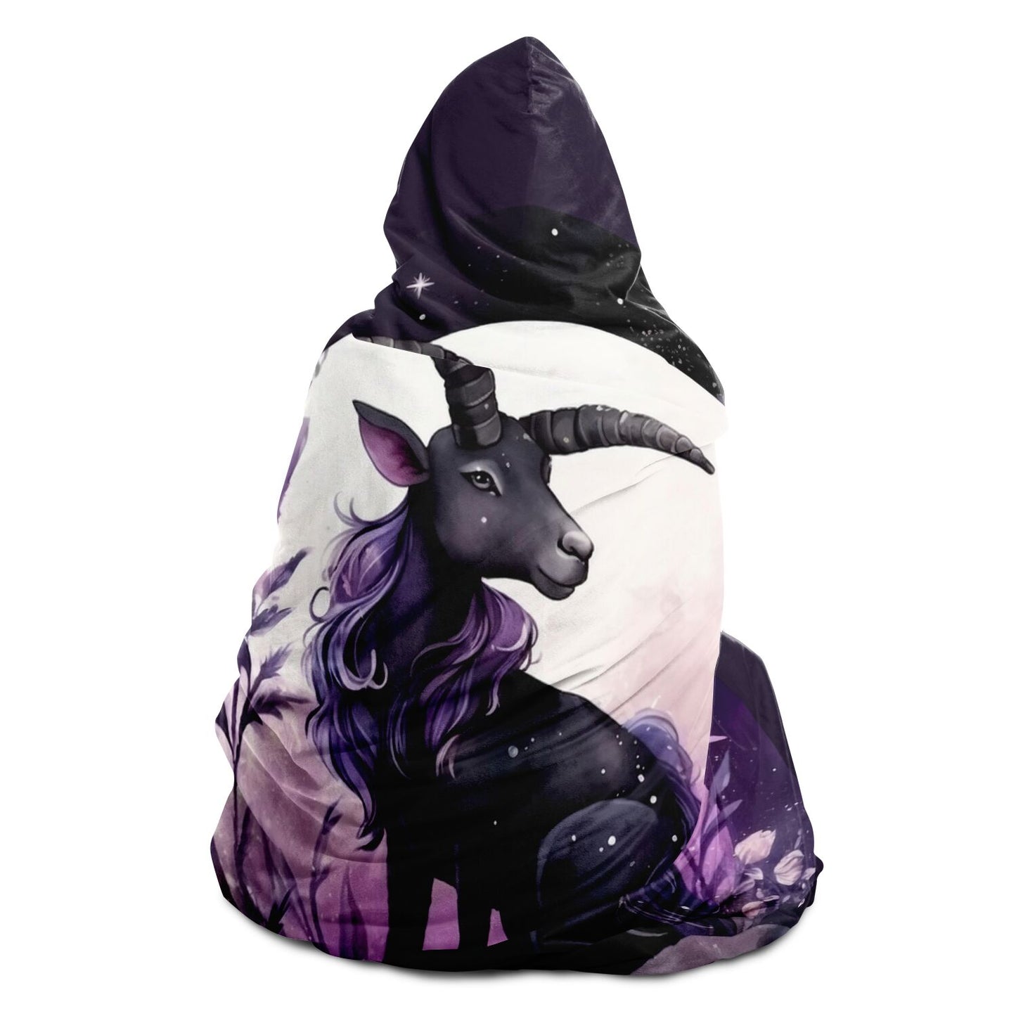 Capricorn Sign In Purple with Leaves Hooded Blanket
