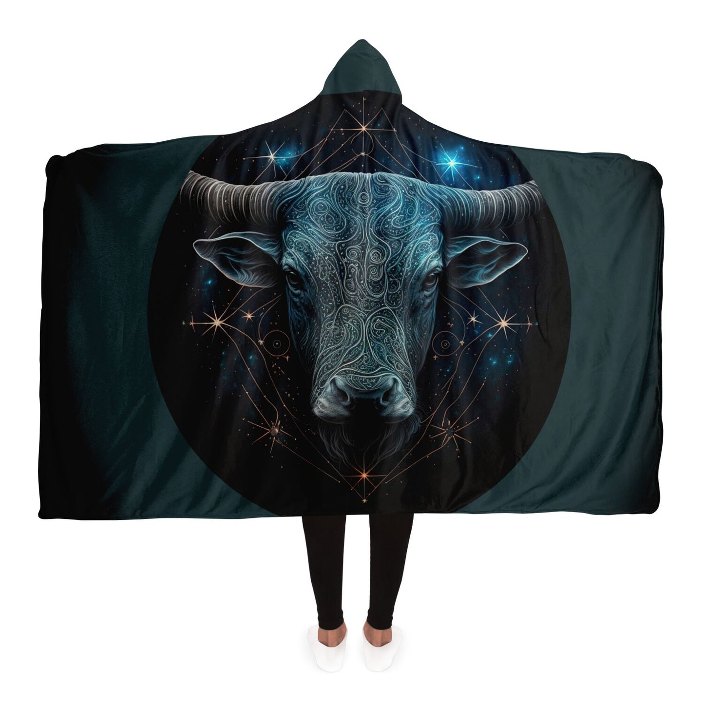 Taurus Bull in Black and Silver Hooded Blanket