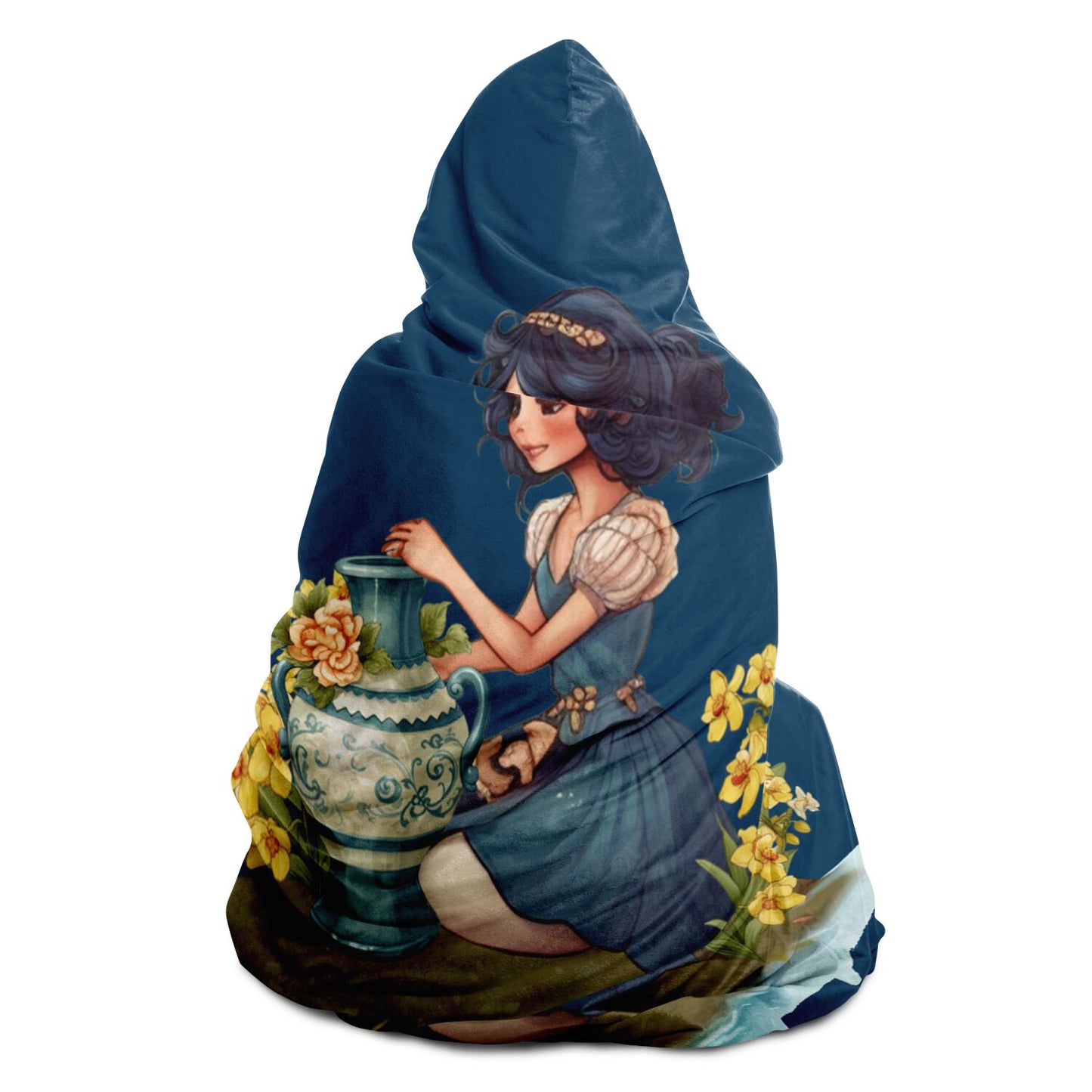 Aquarius Girl Vintage Illustration Hooded Blanket
