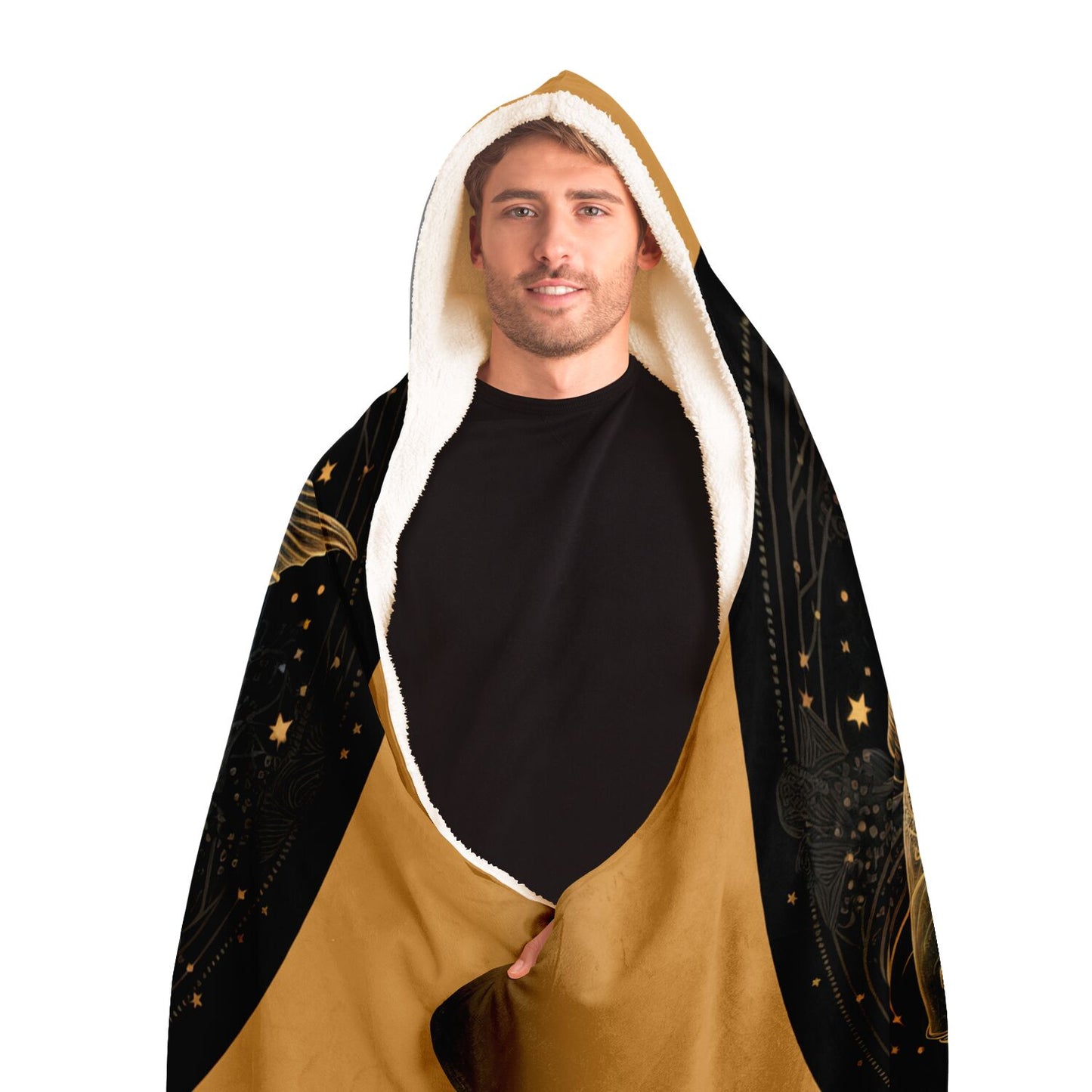 Pisces in Black and White Hooded Blanket