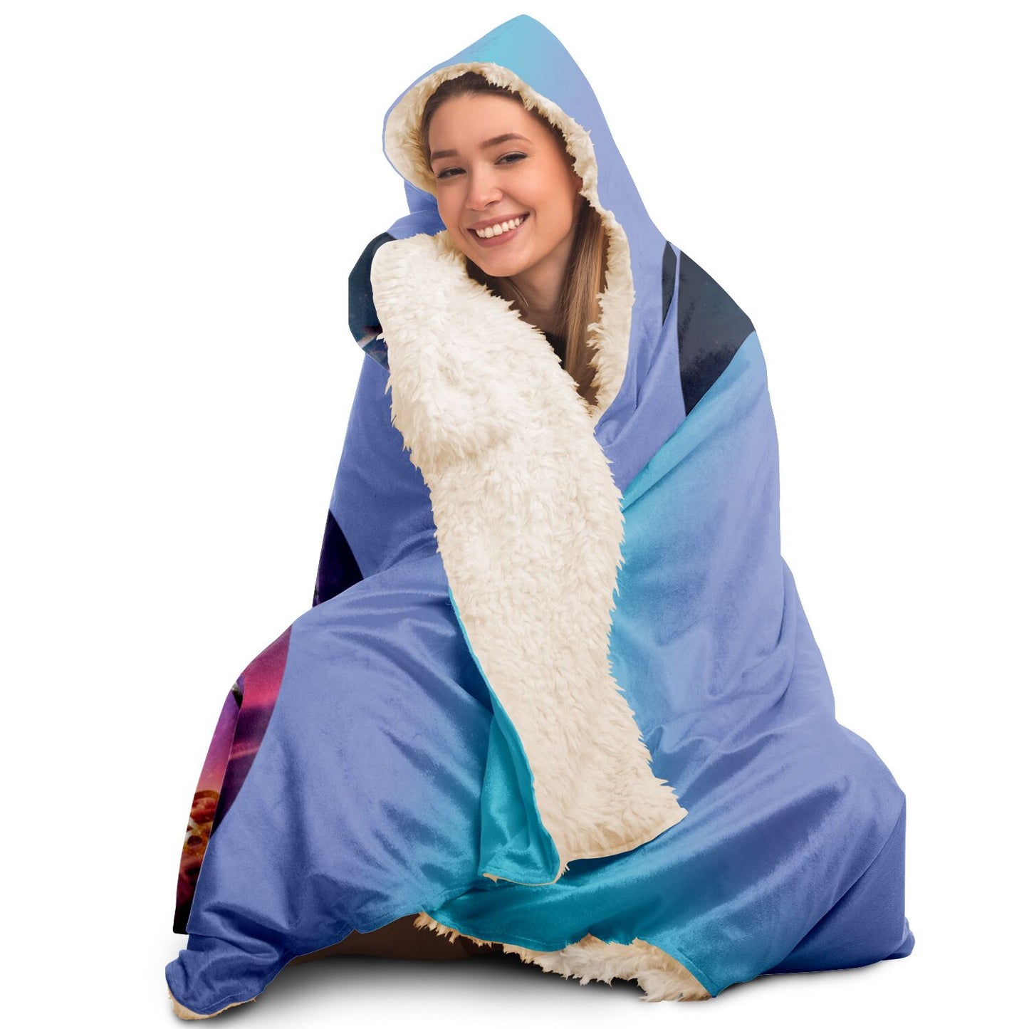 Zodiac Symbols Around Celestial Sphere with Teal Background Hooded Blanket