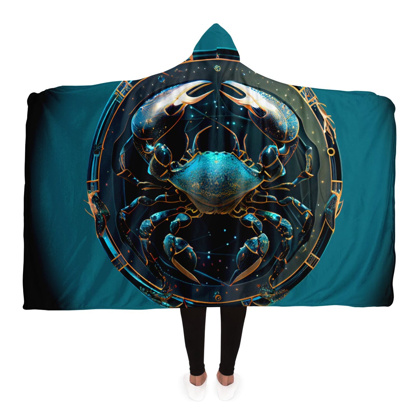 Cancer the Crab in Bronze & Blue Hooded Blanket