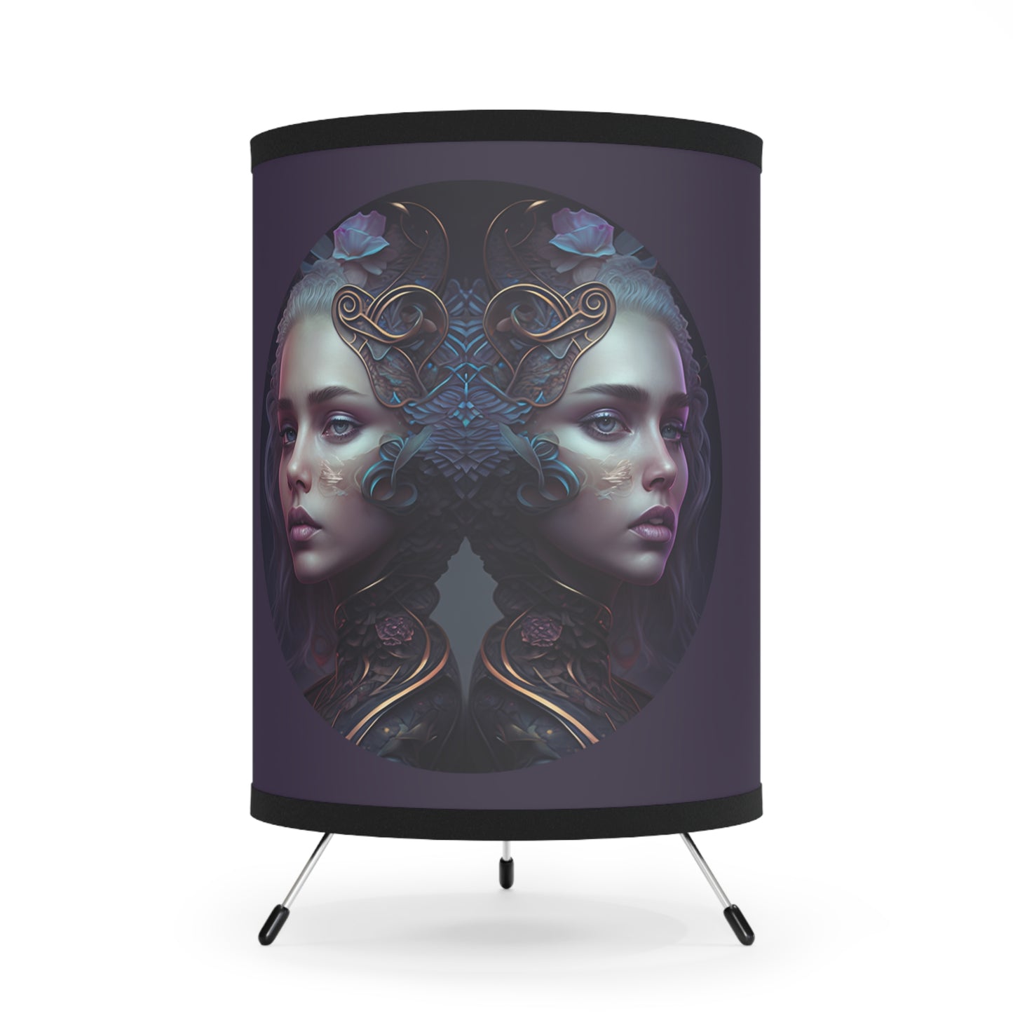 Gemini Twins in Violet Printed Shade Tripod Lamp, US\CA plug