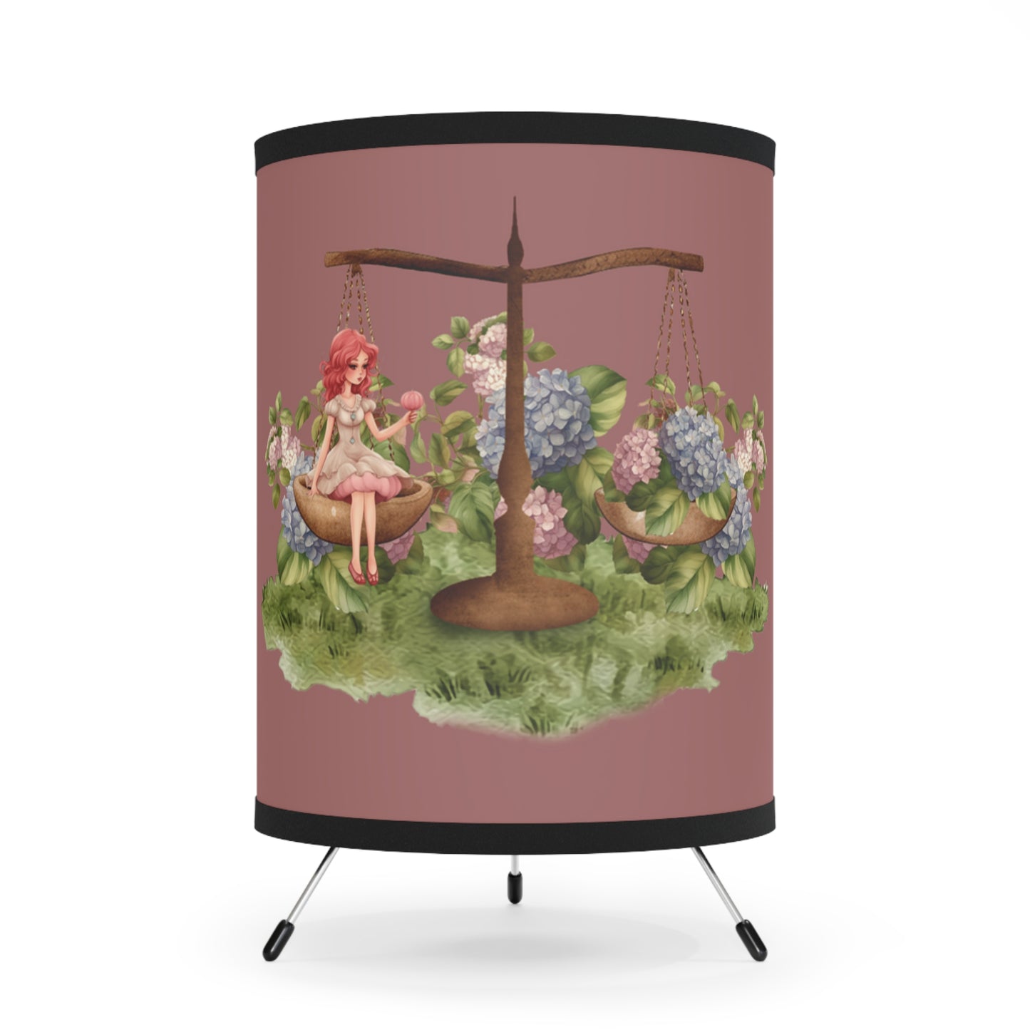 Libra Vintage Girl on Scales Tripod Lamp with Printed Shade, US\CA plug
