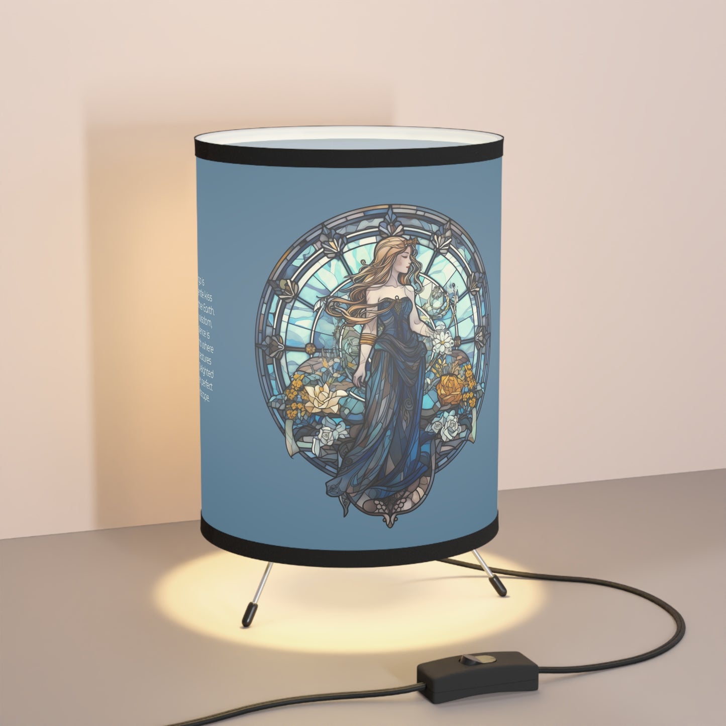 Virgo Stained Glass with Inspirational Poem Tripod Lamp with Printed Shade, US\CA plug