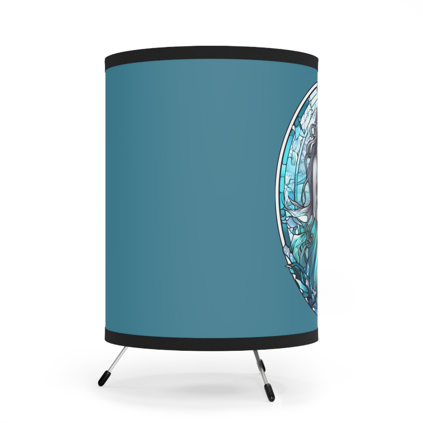 Aquarius Stained Glass Illustration Tripod Lamp with Printed Shade, US\CA plug