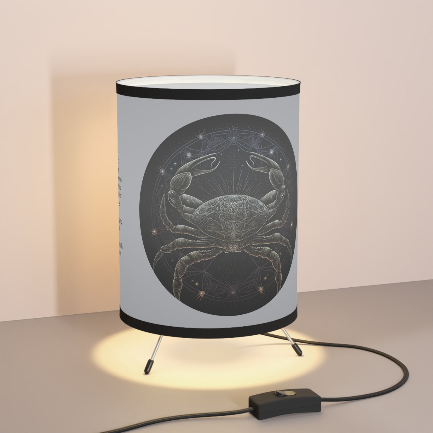 Cancer in Black and Gold with Inspirational Poem Printed Shade Tripod Lamp, US\CA plug