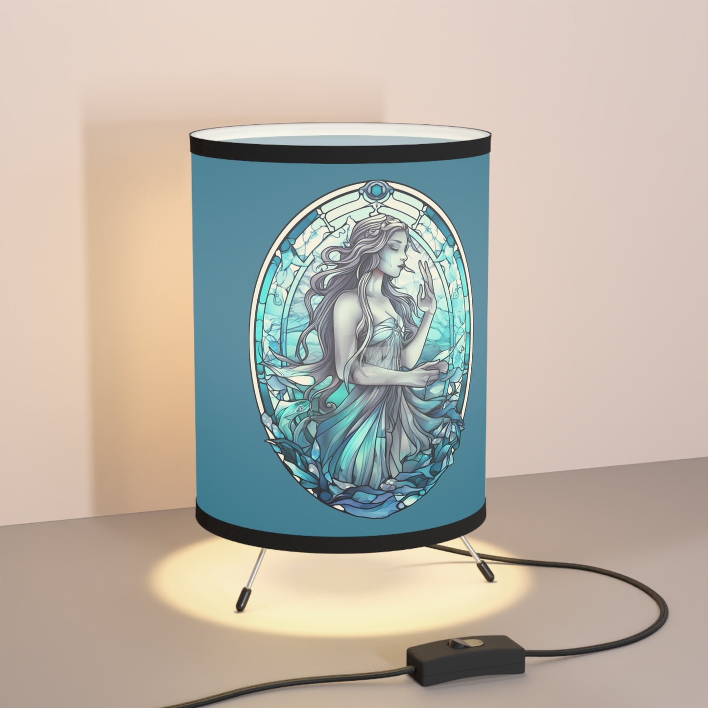 Aquarius Stained Glass Illustration Tripod Lamp with Printed Shade, US\CA plug
