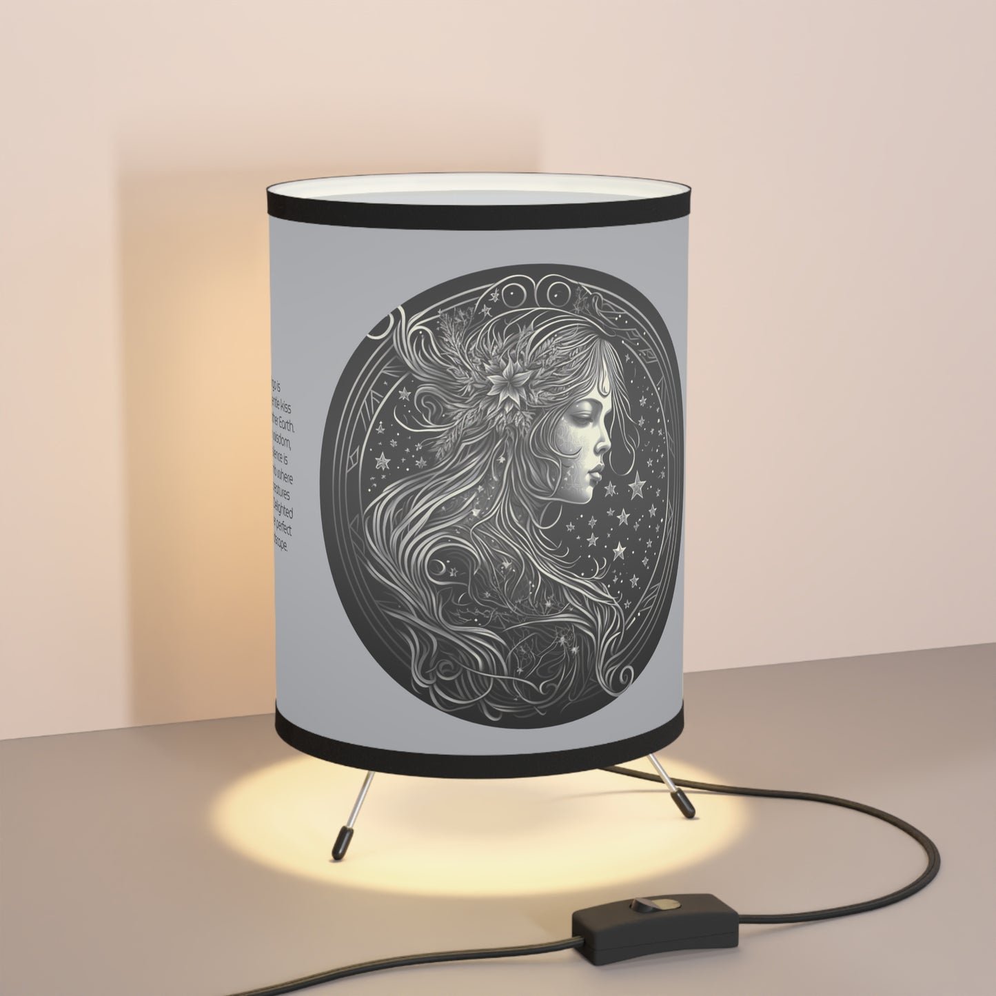Virgo in Black and White with Inspirational Poem Tripod Lamp with Printed Shade, US\CA plug