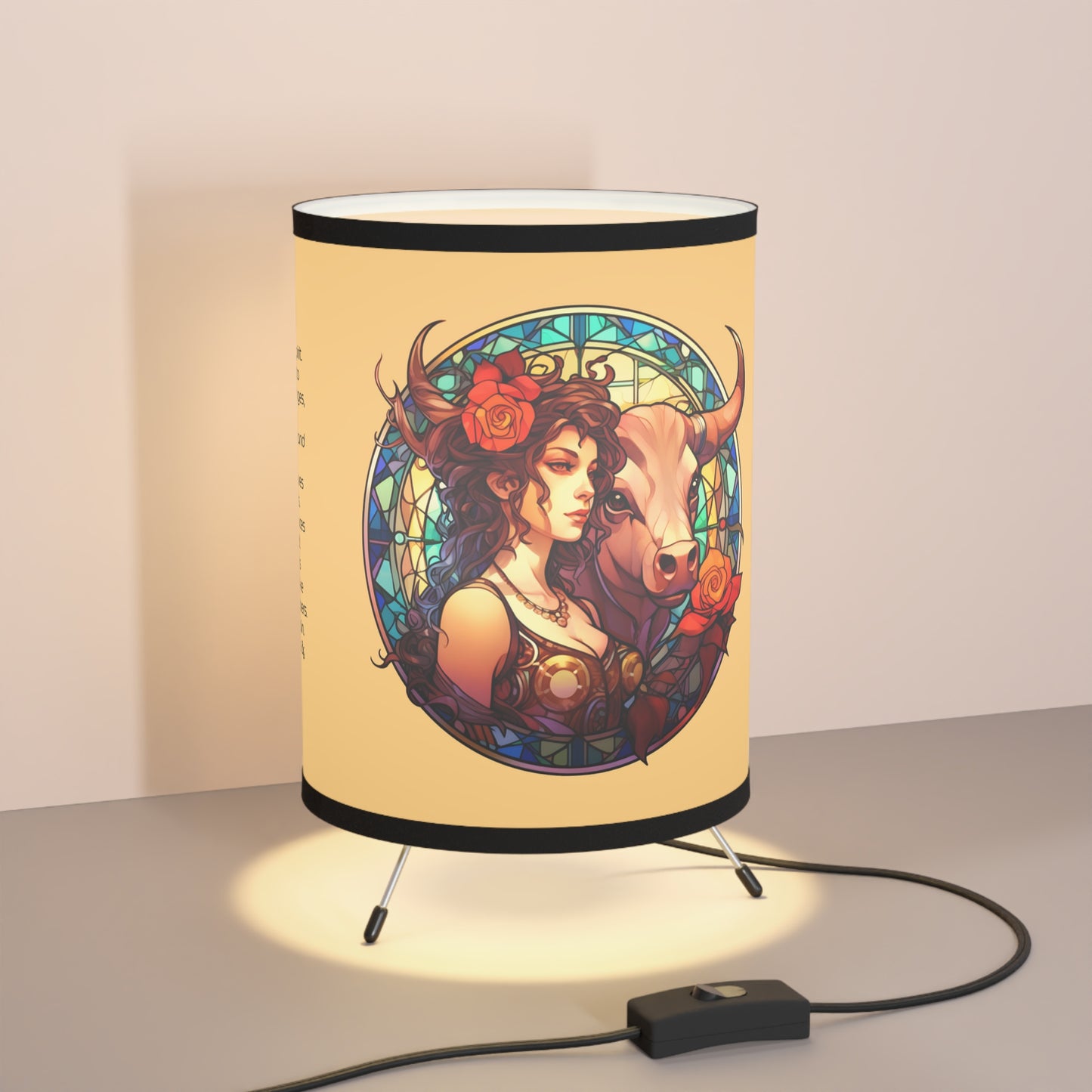 Taurus Woman and Bull with Inspirational Poem Tripod Lamp with Printed Shade, US\CA plug