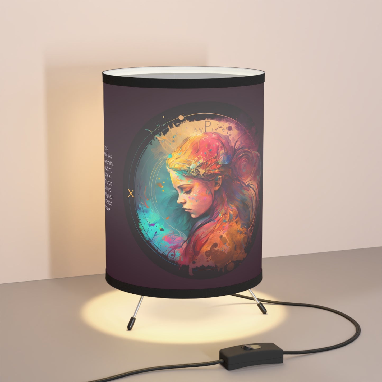 Virgo in Rainbow Colors with Inspirational Poem Tripod Lamp with Printed Shade, US\CA plug