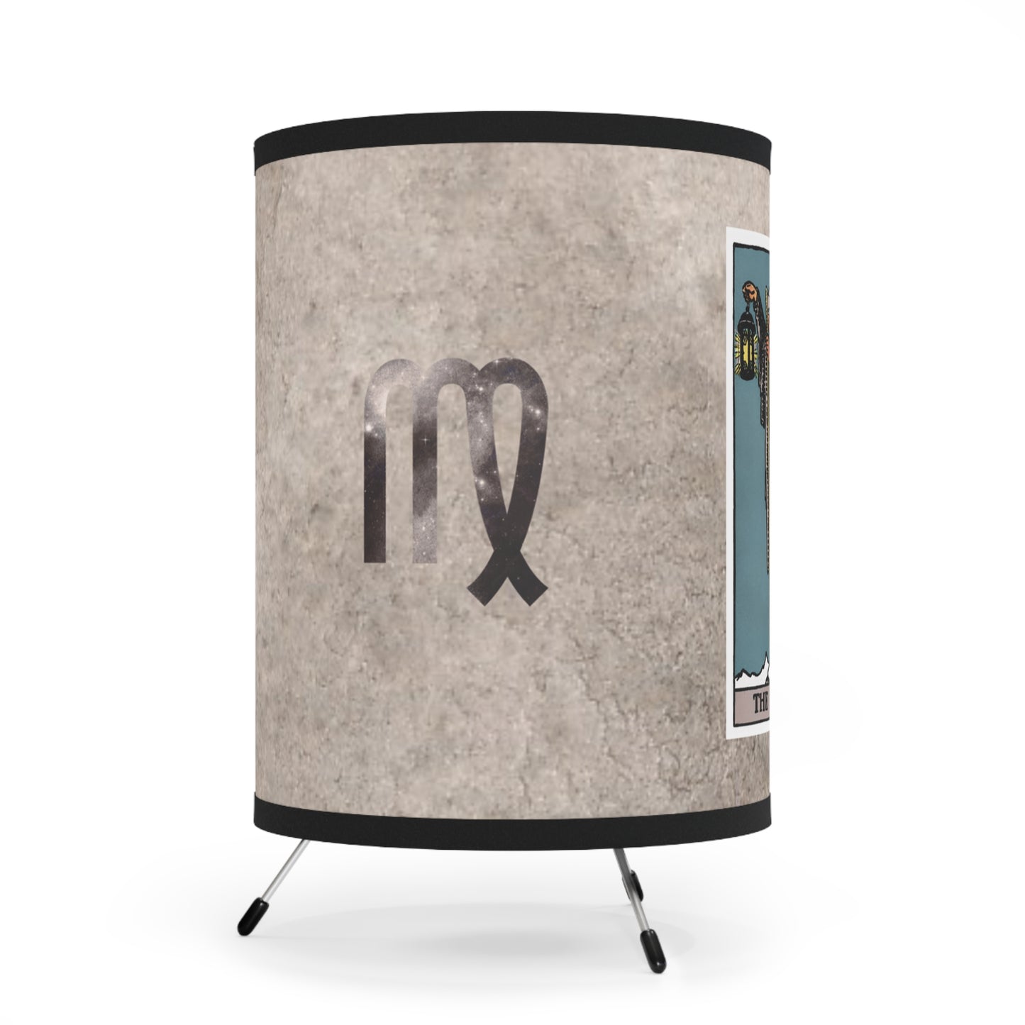 The Hermit Tarot Card with Virgo Symbols Printed Shade Tripod Lamp, US\CA plug