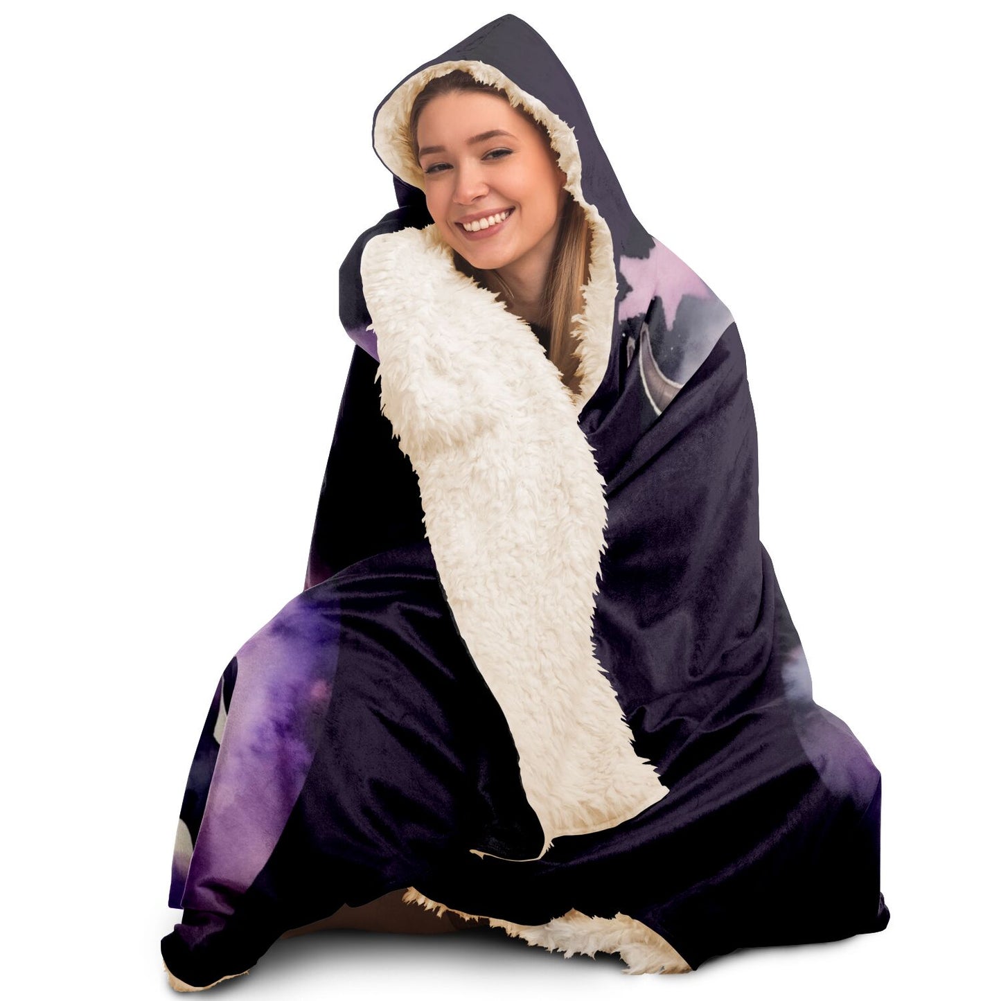 Taurus Purple Caricature with Star Shadowed Hooded Blanket