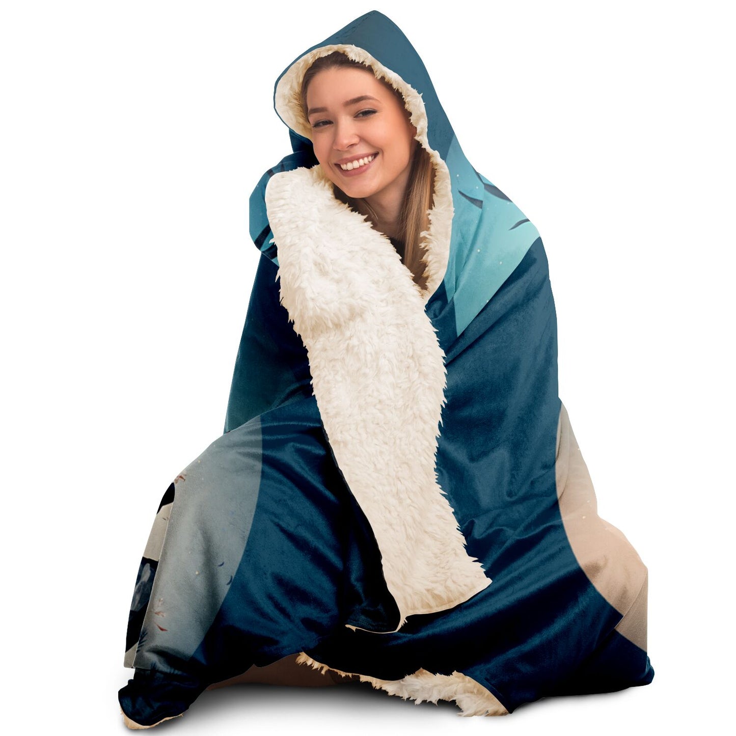 Libra Scales with Majestic Blue and White Trees Hooded Blanket