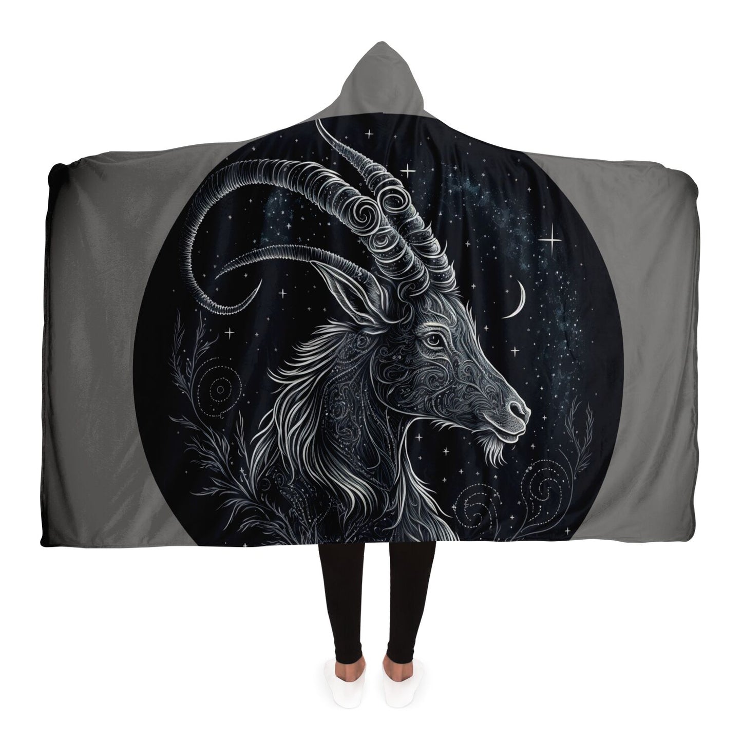 Capricorn in Black and White Hooded Blanket