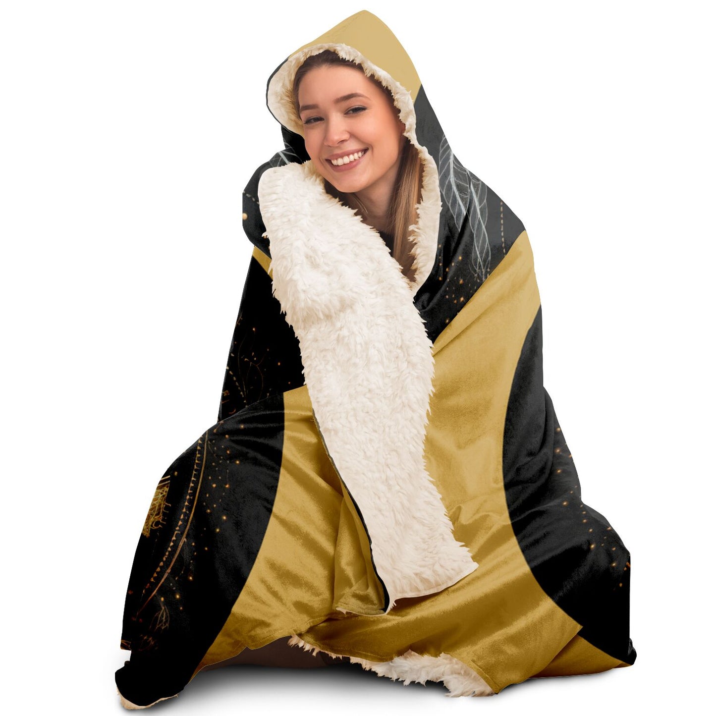 Libra Scales in Black and Gold Hooded Blanket
