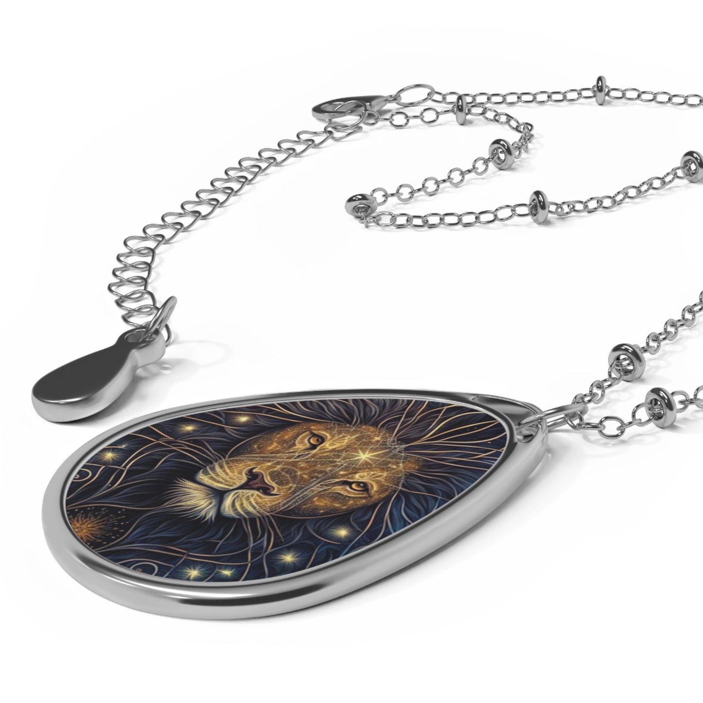 Leo Zodiac Sign ~ Lion in Black and Gold ~ Necklace & Oval Pendant With Chain