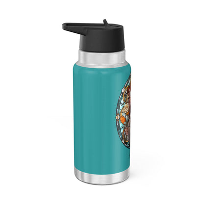 Aries Zodiac Sign Stained Glass Woman and Ram Illustration ~ 32oz Tumbler With Lid and Straw