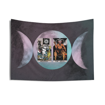 The Death AND The Devil Tarot Cards Altar Cloth or Tapestry with Triple Goddess Symbol