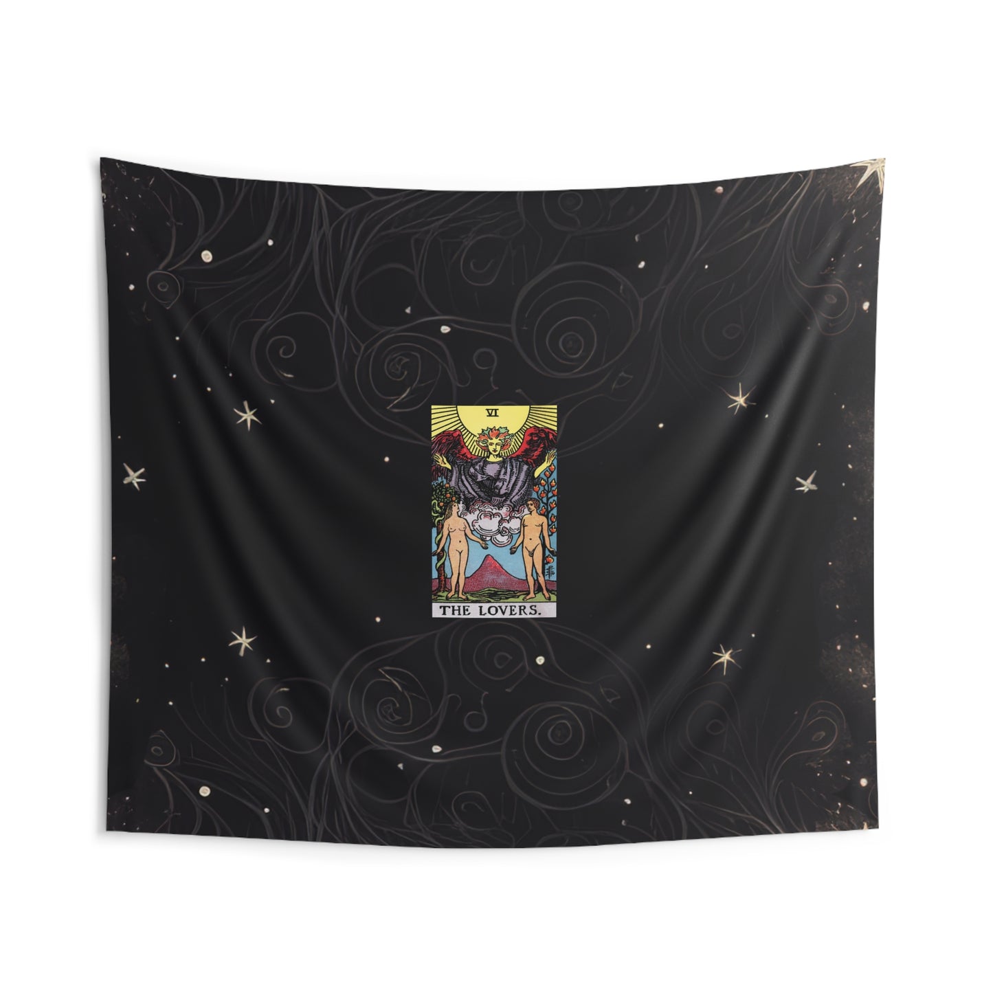 The Lovers Tarot Card Altar Cloth or Tapestry with Starry Background
